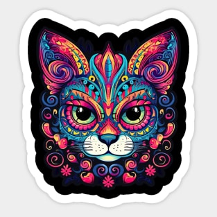 Sunburst Sugar Skull Cat Sticker